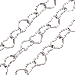 Stainless Steel Color 304 Stainless Steel Heart Link Chains, with Spool, Stainless Steel Color, 7x5x0.8mm, about 82.02 Feet(25m)/Roll