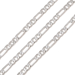 Platino Cadenas figaro latón, soldada, con carrete, larga duración plateado, chapado en rack, sin plomo y el cadmio, Platino, 6.3x2.5x0.5 mm