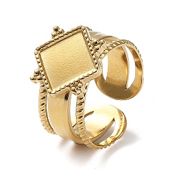 Настоящее золото 18K Регулируемый 304 Открытая манжета из нержавеющей стали, настройки кольца чашки безеля, ромб, реальный 18 k позолоченный, внутренний диаметр: 17 мм, лоток : 11x11 мм