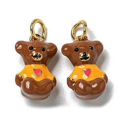 Настоящее золото 18K Подвески из латуни с покрытием из эмали, с целью перехода в кольце, долговечный, без свинца и без кадмия, медведь очарование, реальный 18 k позолоченный, 14.5x8.5x7 мм, отверстие : 3 мм