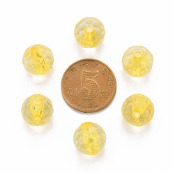 Gold Transparent Acrylic Beads, Round, Faceted, Gold, 6x5.5mm, Hole: 1.4mm, about 4160pcs/500g