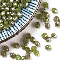 Lime Czech Fire Polished Glass Beads, Faceted, Drum, Lime, 4x4mm, Hole: 0.8mm, about 1170pcs/bag
