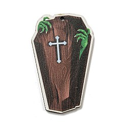 Cross Древесины подвески, Хэллоуин тема, чёрные, крестик, 54.5x34x3 мм, отверстие : 2 мм