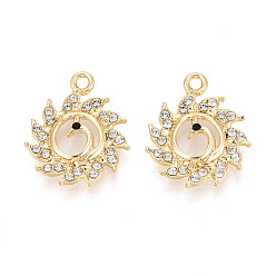 Light Gold Подвески из сплава и страза, лебедь, без свинца и без кадмия, золотой свет, 21x17.5x3 мм, отверстие : 1.8 мм