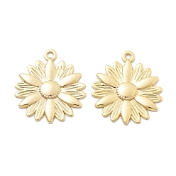Настоящее золото 18K Латунные подвески, без кадмия, без никеля и без свинца, подсолнечник, реальный 18 k позолоченный, 26x22.5x1.5 мм, отверстие : 1.8 мм