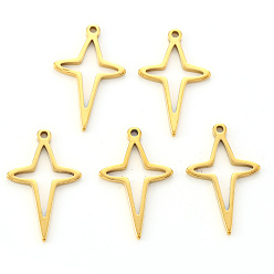 Настоящее золото 18K Вакуумное покрытие pvd 304 подвески из нержавеющей стали, лазерная резка, крестик, реальный 18 k позолоченный, 20x12x1 мм, отверстие : 1.2 мм