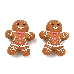 Gingerbread Man Рождественские силиконовые бусины, фокусные бусы, цвет шоколада, Колобок, 28x22.5x12.5 мм, отверстие : 2 мм