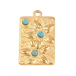 Rectangle Синтетические бирюзовые подвески, с 304 установками из нержавеющей стали, золотые, прямоугольные, 31x19.5x4 мм, отверстие : 2.5 мм