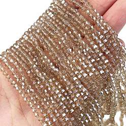 Персиковый Слойка Прозрачные стеклянные бусины гальваническим пряди, гальваническое покрытие, граненые, двухконусные, розовые, 2.9~3.3x2.8 мм, отверстие : 0.7 мм, около 135~140 шт / нитка, 38~40 см