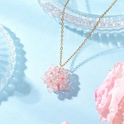 Розовый Подвеска в виде звезды из стеклянного бисера ручной работы 304 ожерелья из нержавеющей стали с цепочкой для женщин, золотые, туманная роза, 17.72 дюйм (45 см)