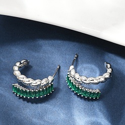 Платина Серьги-гвоздики из латуни с микропаве и цирконием, долговечный, без кадмия и без свинца, стойки покрытие, платина, 19.5x10.5 мм