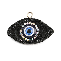 Черный Латунные большие кулоны, Очарование лошадиных глаз, с использованием страз ручной работы из полимерной глины и смолы., золотой свет, чёрные, 36x52~53x18~18.5 мм, отверстие : 4 мм