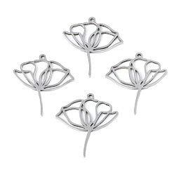 Stainless Steel Color 201 Stainless Steel Pendants, Lotus, Stainless Steel Color, 27.5x25x1.5mm, Hole: 1.4mm