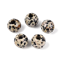 Dalmatian Jasper Natural Dalmatian Jasper European Beads, Smooth Round, Large Hole Beads, 13.5~14x12~13mm, Hole: 5mm
