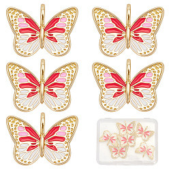 Ярко-Розовый 6 кулоны латунные эмалевые шт., реальный 18 k позолоченный, долговечный, бабочка, ярко-розовый, 16.5x22x5 мм, отверстие : 5x3 мм