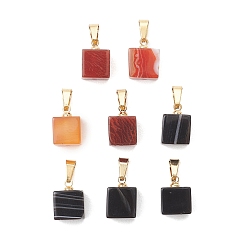 Золотой 2 шт. 2 цвета подвесок из натурального агата (окрашенного и подвергнутого термической обработке), Кубические подвески с латунными защелками., разноцветные, золотые, 12x8~9x8~9 мм, отверстие : 6x3 мм, 1 шт / цвет