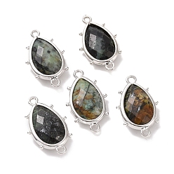 Африканский Бирюза(яшма) Подвески с разъемом из натуральной африканской бирюзы (яшмы), с петлями из латуни с платиновым покрытием, граненые, слеза, 24x14.5x5 мм, Отверстие : 1.2 мм & 1.4 мм