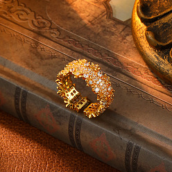 Золотой Манжеты из латуни с микро паве кубический цирконий для женщин, цветок, золотые, внутренний диаметр: 15~20 мм