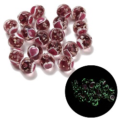 Розово-Коричневый Бусины лэмпворк , светящиеся бусы, круглые с сердцем, светится в темноте, розово-коричневый, 10 мм, отверстие : 1.8 мм