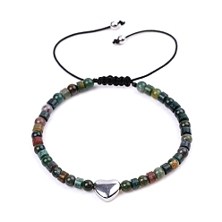 (RRHB277) Кристалл на подкладке из медово-бежевого цвета Браслеты из бисера натуральный индийский агат плетеные, сердце, 6-3/4~10-1/4 дюйм (17~26 см)