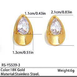 Teardrop 304 Stainless Steel Pave Clear Cubic Zirconia Stud Earrings for Women, Golden, Teardrop, 21x13mm