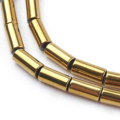 Golden Plated Electroplated Non-magnetic Synthetic Hematite Bead Strand, Column, Golden Plated, 7~8x3.5~4mm, Hole: 1mm, about 52pcs/strand, 15.98 inch(40.6cm)