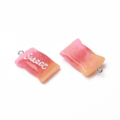 Разноцветный Подвески из смолы, с железной фурнитурой с платиновым покрытием, suger со словом сладкое, имитация еды, красочный, 28x16.5x7.5 мм, отверстие : 1.5 мм