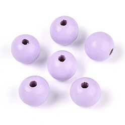 Лиловый Круглые бусины из натурального дерева схима, окрашенные распылением, сирень, 13~14x12.9 мм, отверстие : 2.8~3.5 мм