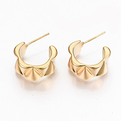 Echt 18 k vergoldet Halbe Creolen aus Messing, Ohrstecker, Nickel frei, halbkreisförmig, echt 18 k vergoldet, 21.5x18.5x8.5 mm, Stift: 0.7 mm