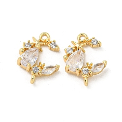 Настоящее золото 18K Соединители звеньев из латуни с микропаве и кубическим цирконием, со стеклом, без кадмия, без никеля и без свинца, звезда и слеза, реальный 18 k позолоченный, 14.5x10.5x3 мм, отверстие : 1~1.2 мм