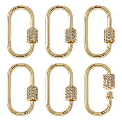 Золотой 6шт. латунные микро-паве прозрачные кубические цирконии винтовые карабины-замки-брелки, для изготовления ожерелий, овальные, золотые, 25x15x5.5 мм, Винт: 6~6.5x5.5 мм, 6 шт / комплект