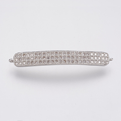 Platinum Eco-Friendly Brass Micro Pave Cubic Zirconia Links, Lead Free & Cadmium Free, Rectangle, Platinum, 38x5.5x2mm, Hole: 1mm
