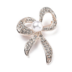 Bowknot Брошь из сплава со стразами для рюкзака, с пластиковыми бусинами из искусственного жемчуга, золотые, бантом, 51x36 мм