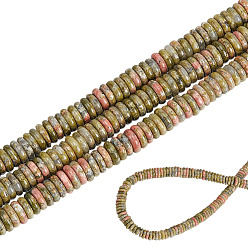 Унакит 1 нити натуральных бусин из унакита, рондель, 6~6.5x2~2.5 мм, отверстие : 1 мм, около 181~191 шт / нитка, 15.16~15.35 дюйм (38.5~39.1 см), 1strand / комплект