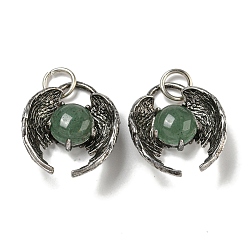 Зеленый Авантюрин Подвески из натурального зеленого авантюрина в виде летучей мыши, покрытие стойки латунные подвески на Хэллоуин, без кадмия и без свинца, античное серебро, 27x22x9.5 мм, отверстие : 6 мм