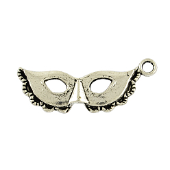 Antique Silver Tibetan Style Alloy Pendants, Mardi Gras Charms, Half Faced Masquerade Mask, Lead Free & Cadmium Free, Antique Silver, 12x31x2mm, Hole: 2mm