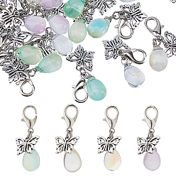 (52) Непрозрачная лаванда 32 шт. 4 цвета стеклянные капли и бабочки в тибетском стиле из сплава подвесные украшения, с карабин-лобстерами , разноцветные, 38 мм, 8 шт / цвет