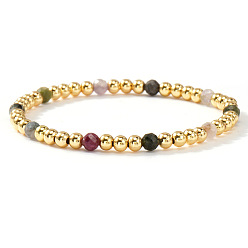 Турмалин Натуральный турмалин бисером браслеты простирания, составные браслеты для женщин, круглые, 6.89 дюйм (17.5 см)