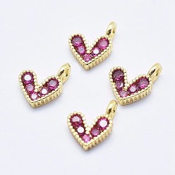 Mixed Color Brass Micro Pave Cubic Zirconia Charms, Long-Lasting Plated, Lead Free & Nickel Free & Cadmium Free, Heart, Hot Pink, Mixed Color, 9.5x6.5x2mm, Hole: 1mm