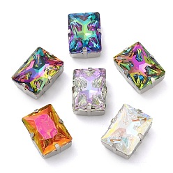 Платина Шить на горный хрусталь, многожильные звенья из стекла, хрусталя и стразов, с настройками латуни, аксессуары для одежды, граненые, прямоугольные, разноцветные, платина, 19x14x8.5 мм, отверстие : 1.4 мм