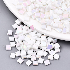 White FGB 2-Hole Glass Seed Beads, Half Rainbow Colours, Square, White, 5x4.5~5.5x2~2.5mm, Hole: 0.5~0.8mm, about 1180pcs/bag