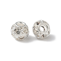 Серебро Латунные бусины со стразами , рондель, серебряные, 12x10.5 мм, отверстие : 4 мм