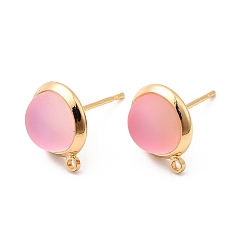 Настоящее золото 18K Серьги-гвоздики из латуни и стекла, с петлей, полукруглый, без никеля , реальный 18 k позолоченный, 12.5x10.5 мм, отверстие : 1.2 мм, штифты : 0.7 мм