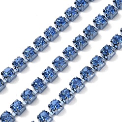 Капри Синий Железо горный хрусталь чашка цепи, с катушкой, синие, Капри синий, 3x3x2.5 мм, Около 10 ярдов / рулон