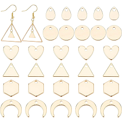 Echt 18 k vergoldet 60Stk. Messing-Charms im 6-Stil, Nickel frei, langlebig überzogen, flach rund & Herz & Dreieck & Träne & Sechseck & Halbmond, echt 18 k vergoldet, 7~9x5~11x1 mm, Bohrung: 0.6~1 mm, 10 Stück / Stil