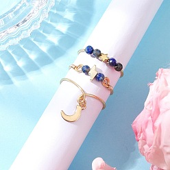 Ляпис-Лазурь 3шт. медная проволока, обернутая натуральным лазуритом, ограненные круглые бусины, кольца для женщин, золотые, звезда, молния и луна, 4~15 мм, внутренний диаметр: 18~19 мм