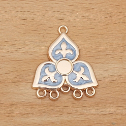 Светло-Голубой Сплав ссылки люстра компонент, клеверная ссылка, с эмалью, Небесно-голубой, 29x25 мм