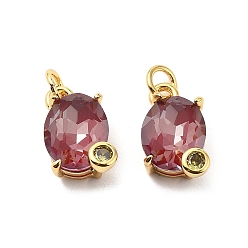 Серо-розавый Овальные латунные микро проложить Цирконом подвески, с соединительным кольцом и стеклянными стразами, стойки покрытие, реальный 18 k позолоченный, без свинца и без кадмия, долговечный, увядшая роза, 13.5x10.5x7 мм, отверстие : 3.3 мм