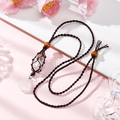 Хрусталь Натуральный кварцевый кристалл макраме мешочек подвеска нейлоновый шнур регулируемые ожерелья, 26.61 дюйм (67.6 см)