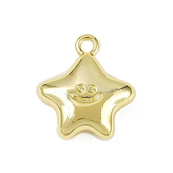 Золотой Латунные подвески, звезда с улыбкой на лице подвески, долговечный, без кадмия, без никеля и без свинца, золотые, 12.5x11.5x4 мм, отверстие : 1.4 мм